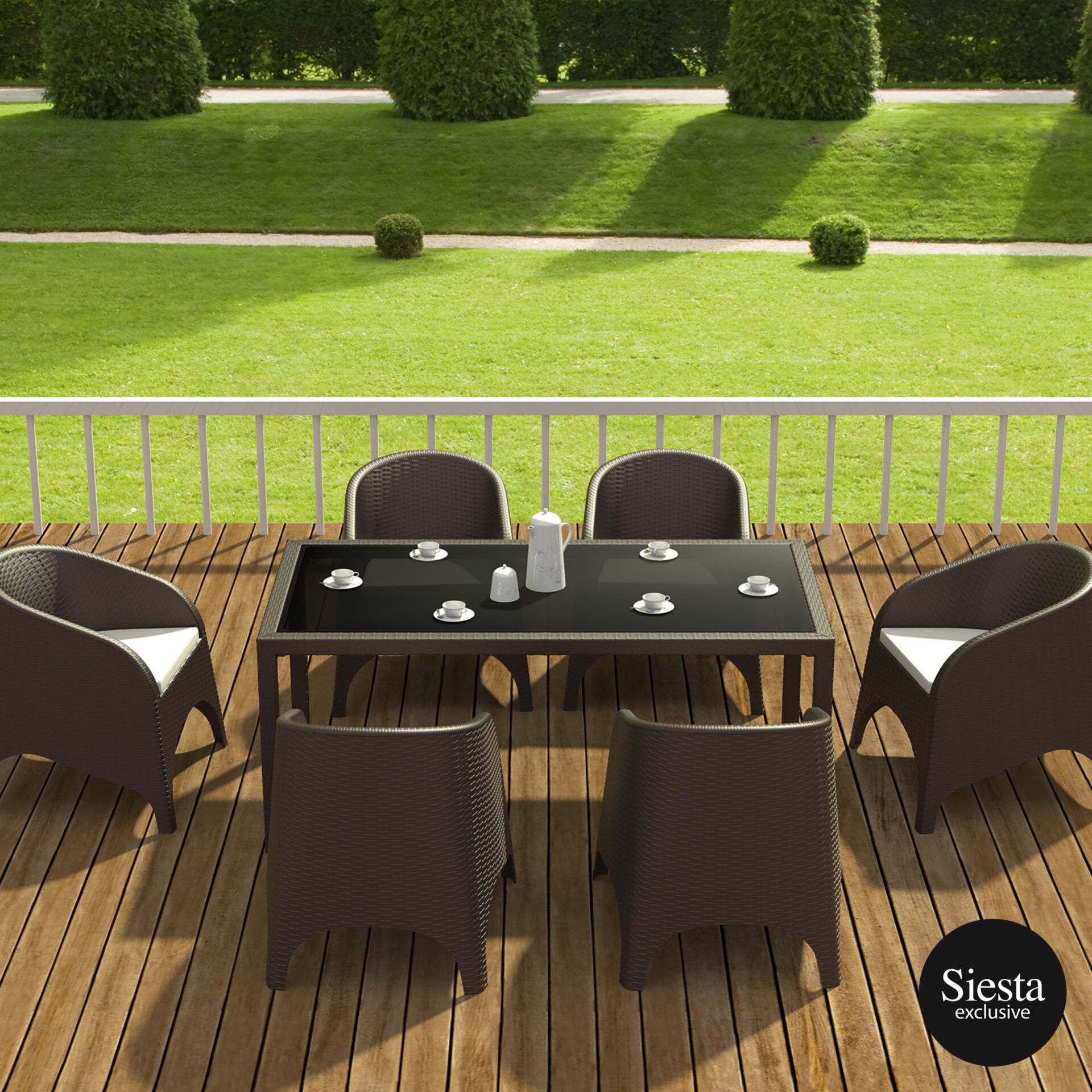 Tahiti 6 Seater Resin Rattan Dining Setting with Aruba Arm Chair