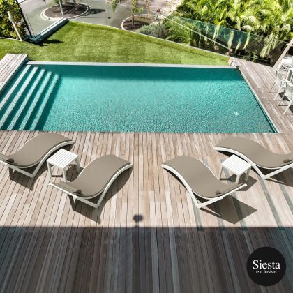 Pool Side 3 Piece Slim Sun Lounger Package with Ocean Side Table - with Cushions