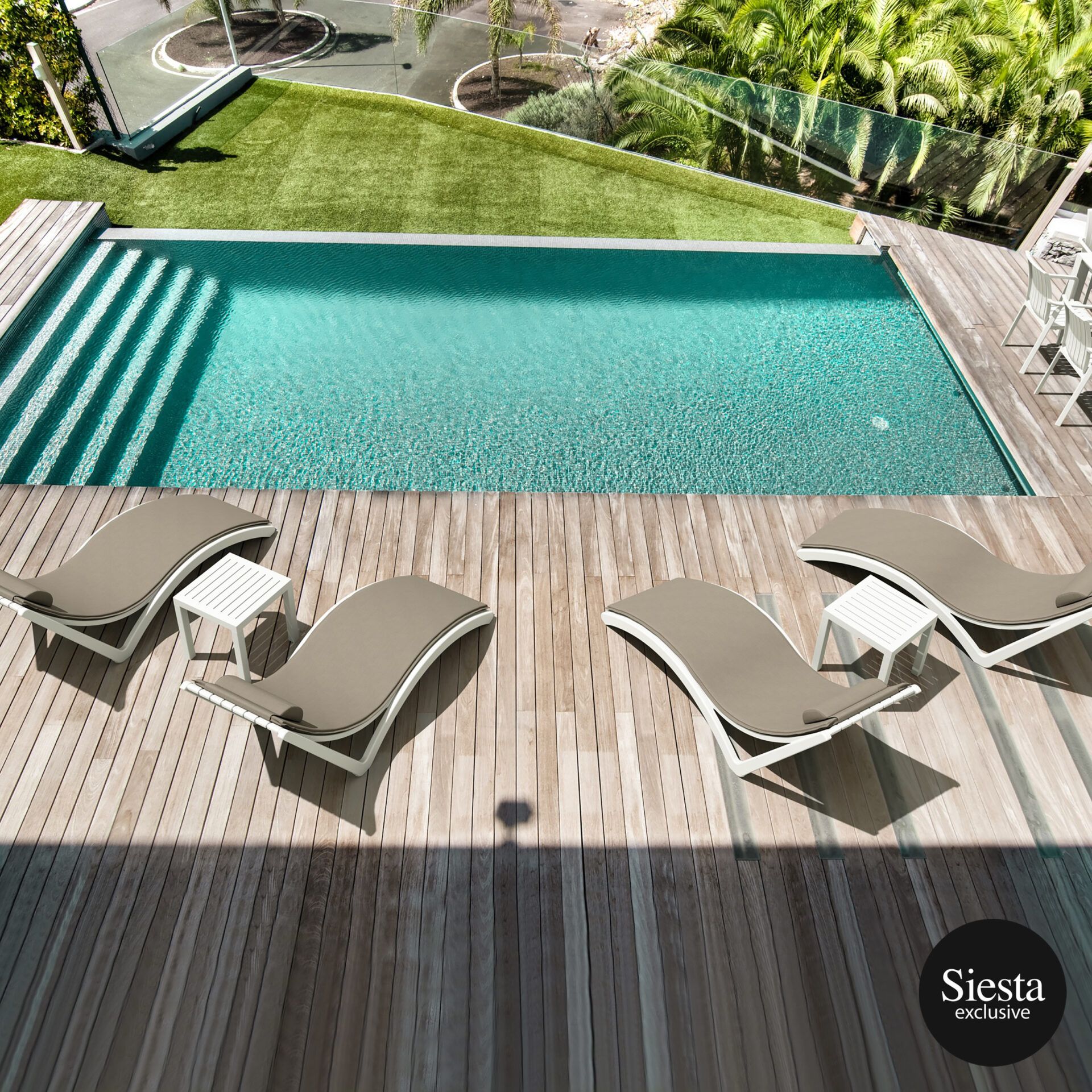 Pool Side 6 Piece Slim Sun Lounger Package with Ocean Side Table - with Cushions