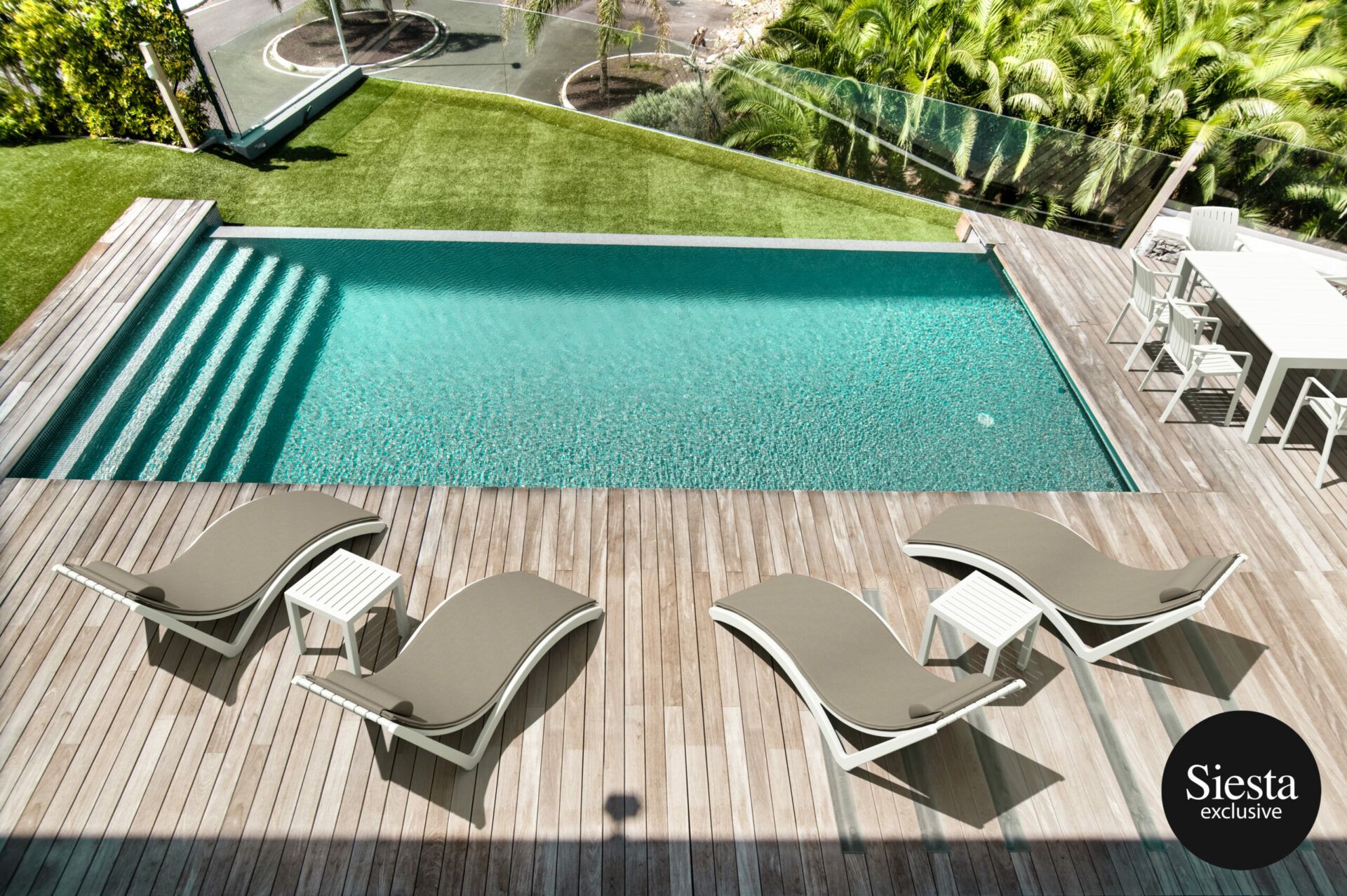 Pool Side 6 Piece Slim Sun Lounger Package with Ocean Side Table - with Cushions - Image 12